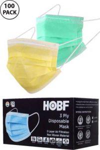 hobf 3 Ply surgical masks MP100-3PLY-GR-YL Surgical Mask (Green, Yellow, Free Size, Pack of 100, 3 Ply)