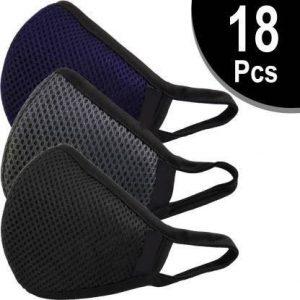 THEREVERSO W95 Pack Of 18 Pis Hypasheild Fabric Protection Mask. Anti Pollution and Anti Bacteria Reused Face Mask For Women Men & Kids. W95-Combo Reusable, Washable (Black, Grey, BLUE, Free Size, Pack of 18) Water Resistant, Reusable, Washable Cloth Mask With Melt Blown Fabric Layer (Free Size, Pack of 18)