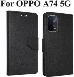 Mehsoos Flip Cover for OPPO A74 5G (Black, Dual Protection)