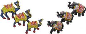 HOUZZPLUS handicraft camel and elephant set of 6 showpiece home decor animal small figure Decorative Showpiece - 6 cm (Plastic, Blue, Black)