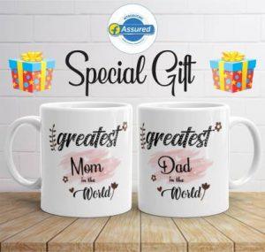 Artgenics Greatest Mom Dad Ceramic Coffee 320ml Ceramic Coffee Mug (320 ml, Pack of 2)