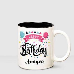HUPPME Happy Birthday Anayca Inner Black printed personalized coffee mug Ceramic Coffee Mug (350 ml)