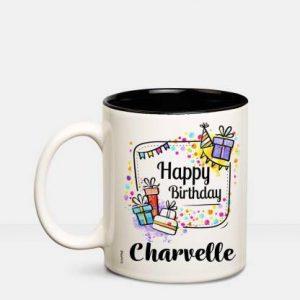 HUPPME Happy Birthday Charvelle Inner Black coffee name mug Ceramic Coffee Mug (350 ml)