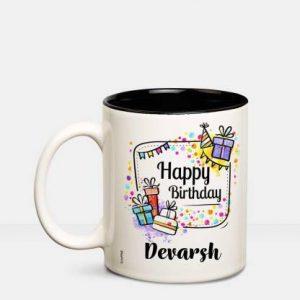 HUPPME Happy Birthday Devarsh Inner Black coffee name mug Ceramic Coffee Mug (350 ml)