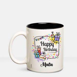 HUPPME Happy Birthday Mutu Inner Black coffee name mug Ceramic Coffee Mug (350 ml)