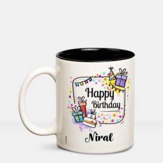 HUPPME Happy Birthday Niral Inner Black coffee name mug Ceramic Coffee Mug (350 ml)