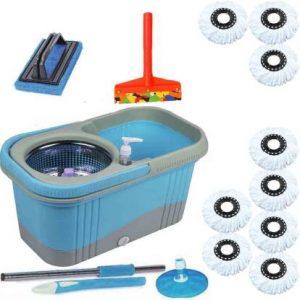 CREZON Heavy Duty Jumbo Dual Color Mop with 9 refills & kitchen wiper & tile scrub Mop Set