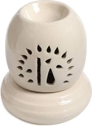 SuttaLife Indian Ceramic Electric Aroma Oil Burner Oval Shape Flower Design Aroma Burner Natural Air Fragrance For Office, Home Decor, Spa Aroma Diffuser Ceramic Tealight Holder (White, Pack of 1)