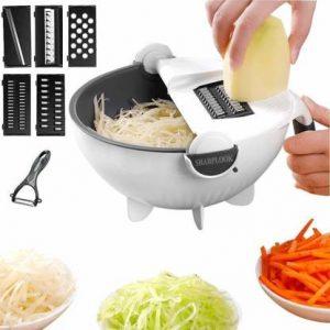 Many More Many More Multifunction Kitchen Wet Basket Vegetable Washer & Cutter / Bekas Potong & Basuh Sayur Vegetable & Fruit Grater & Slicer (1 X Vegetable Cutter Basket, 5 X Blade, 1 X Peeler, 1 X Head) Vegetable & Fruit Grater & Slicer (1)