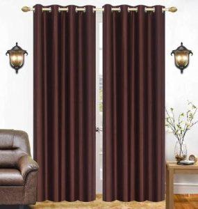 Linencasa 214 cm (7 ft) Polyester Door Curtain (Pack Of 2) (Plain, Brown)