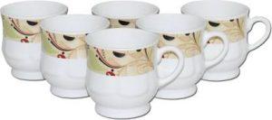 KC Somny Pack of 6 Ceramic Ceramic Printed Border Coffee Cup & Tea Cup Set of 6 (AE8AB) 120ml (White, Cup Set)