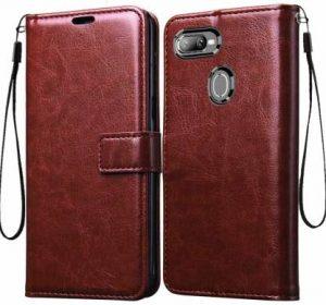 KHR Flip Cover for Realme U1 Vintage Leather with Card Holder /Magentic Closure/Kickstand Flip Case Cover (Brown) (Brown, Shock Proof)
