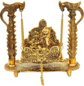 LETNIX Letnix Lord Metal Krishna swing jhula | Laddu Gopal jhula | Laddu Gopal for temple puja Jhula Decorative Showpiece - 22 cm (Aluminium, Gold, Black)