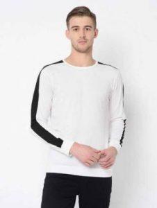 Solid Men White, Black T-Shirt