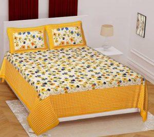 144 TC Cotton Double Printed Bedsheet (Pack of 1, yellow)