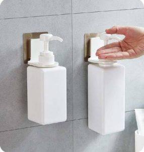 DARSHAN EXIM Wall Mounted Sticker Stand Hanging Hook Shelves Magic Sticker Liquid Soap Sanitizer Hand Gel Dispenser Holder for Bathroom (Set of 2) Door Hanger