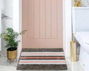 Maatra Decor Cotton Bathroom Mat (Grey & White, Medium)
