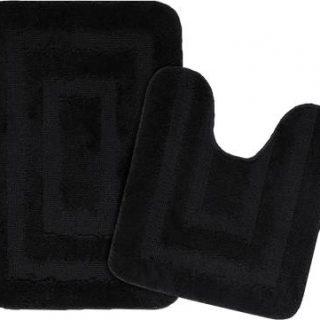 Saral Home Microfiber Bathroom Mat (Black, Medium, Pack of 2)