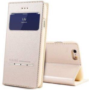Memumi Flip Cover for Apple iPhone 7 Plus, Apple iPhone 8 Plus (Gold, Grip Case)