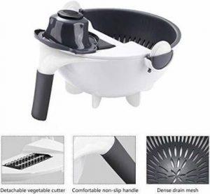 VYOMAN Wet Basket Vegetable Cutter Vegetable & Fruit Chopper (Vegetable Cutter Basket, 5 Blade, 1 Peeler, 1 Head)