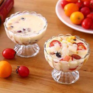 Priza Enterprise Crystal cut Glass flower shape Ice cream bowl 140ml pack of 4 Glass Disposable Candy Bowl (Clear, Pack of 4)
