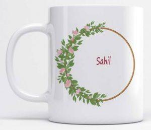 Name Sahil Printed Floral Ring Ceramic Coffee Mug (325 ml)