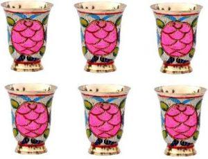 NATARAJ GALLERY (Pack of 6) NG512 Glass Water/Juice Glass (220 ml, Brass, Gold)