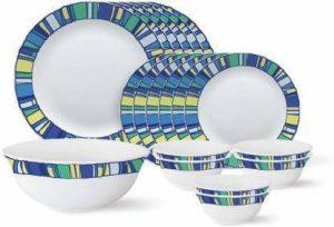 larah Pack of 19 Opalware Dinner Set (White, Blue, Microwave Safe)