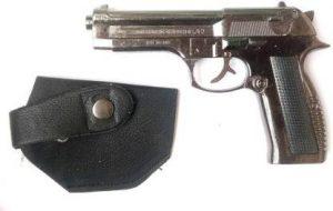 play run Pistol Cigarette Lighter with Barrel Pull Back_ System with Holster Metal gun shaped Flame Lighter Pack of 01 Metal Gun Style Cigarette Lighter With Leather Cover Pocket Lighter (Silver)