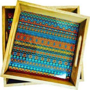 Gayatri Handicraft Printed Food Serving Tray Set of 2 I Vintage Flower Theme II Decorative I(12X12) Tray (Pack of 2)