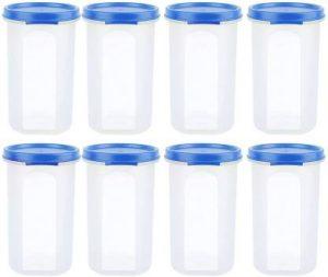 Cutting EDGE Pack Of 8 | 585ML Each | Blue | Round Containers-Smart Slim Storage Combo Set Air-Tight & Leak Resistant Plastic Round Modular Container – For Pasta | Juice | Snacks | Cookies | Wafers | Flax & Chia Seeds - Stackable | BPA Free | Refrigerator Safe - 585 ml Plastic Utility Container (Pack of 8, Blue)