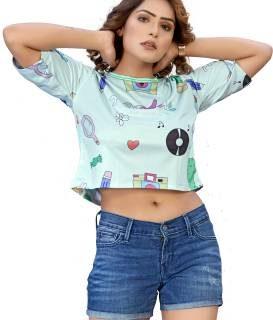 Casual Printed Women Light Blue Top