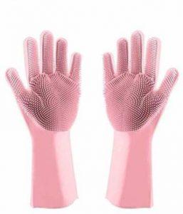 Satisfyshop Silicone Household Kitchen Gloves for Dishwashing Rubber Dish Washing Cleaning Scrubber Wet and Dry Gloves (Multicolour | Free Size) Wet and Dry Glove Set (Free Size Pack of 2)