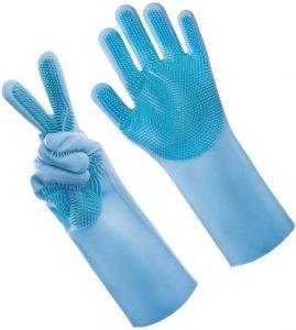 kukmak Soft Silicone Scrubbing Gloves, Scrub Cleaning Gloves with Scrubber for Dishwashing and Pet Grooming, Household cleaning ,car Washing Wet and Dry Disposable Glove (Free Size)