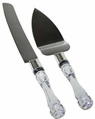 FIREFLY HUB 114484 Stainless Steel Cake Knife and Server Set with Acrylic Handle Slicer Cutter Pizza Shovel Knife Pie Server Hand Tool with Cutting Knife Decorating Tools Set of 2 Multicolor Kitchen Tool Set (Multicolor, Cutter, Knife)