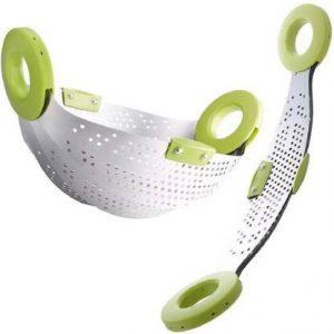 vyog Enterprise Foldable Kitchen Colander Drain Strainer Basket for Rice Pulses Fruits Vegetable Rice Washing Bowl Collapsible Colander (Green, Silver)