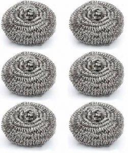 Yushuu Stainless Steel Round Shape Multipurpose Scrubber Stainless Steel Scrub (Regular, Pack of 6)