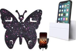 Advait Incorporation Butterfly Wall Mounted Mobile Holder| Mobile Phones Charging Stand Holder | Plastic Wall Mount Charging Stand Mobile wall hanging stand (Pack OF 2) Mobile Holder