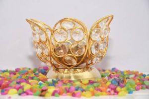 craftfry Grading and Designer Lotus Petals Shape Diya for Home / gift and pooja purpose (8cm*7cm*7cm), (gold). Brass Table Diya (Height: 3.2 inch)