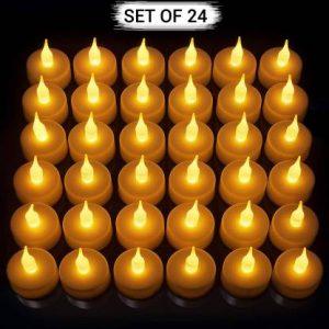 TIED RIBBONS LED Flameless Flickering Pillar Candle Battery Operated Candle (White, Pack of 24)