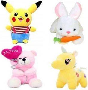Touchy Very Special & Cute Combo of 4 Stuffed Toys Teddy Bear in Low Budget for kids / Gift , Unicorn , Balloon Teddy , Pikachu , Rabbit - 25 cm (Multicolor)