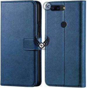 Kreatick Wallet Case Cover for Oneplus 5T | Inside TPU with Card Pockets | Wallet Stand | Magnetic Closure (Blue, Hard Case)