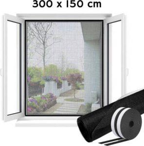 Royalkart High Density Polyethylene H.D.P.E Adjustable Window Screen DIY Fiberglass Mesh Anti-Mosquito Bug Insect (150 cm X 300 cm)(Black) Insect Net