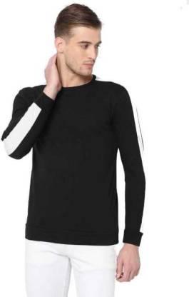 Solid Men Black, White T-Shirt